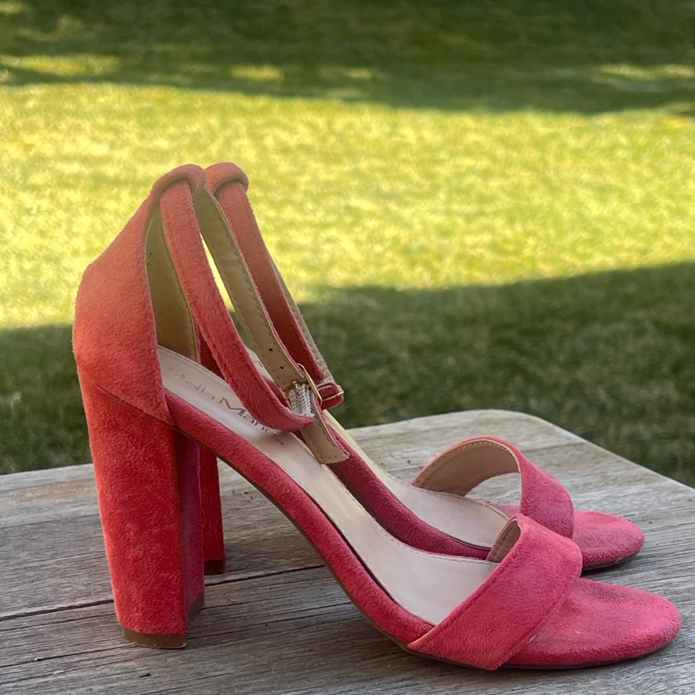 Hot pink velvet high heels